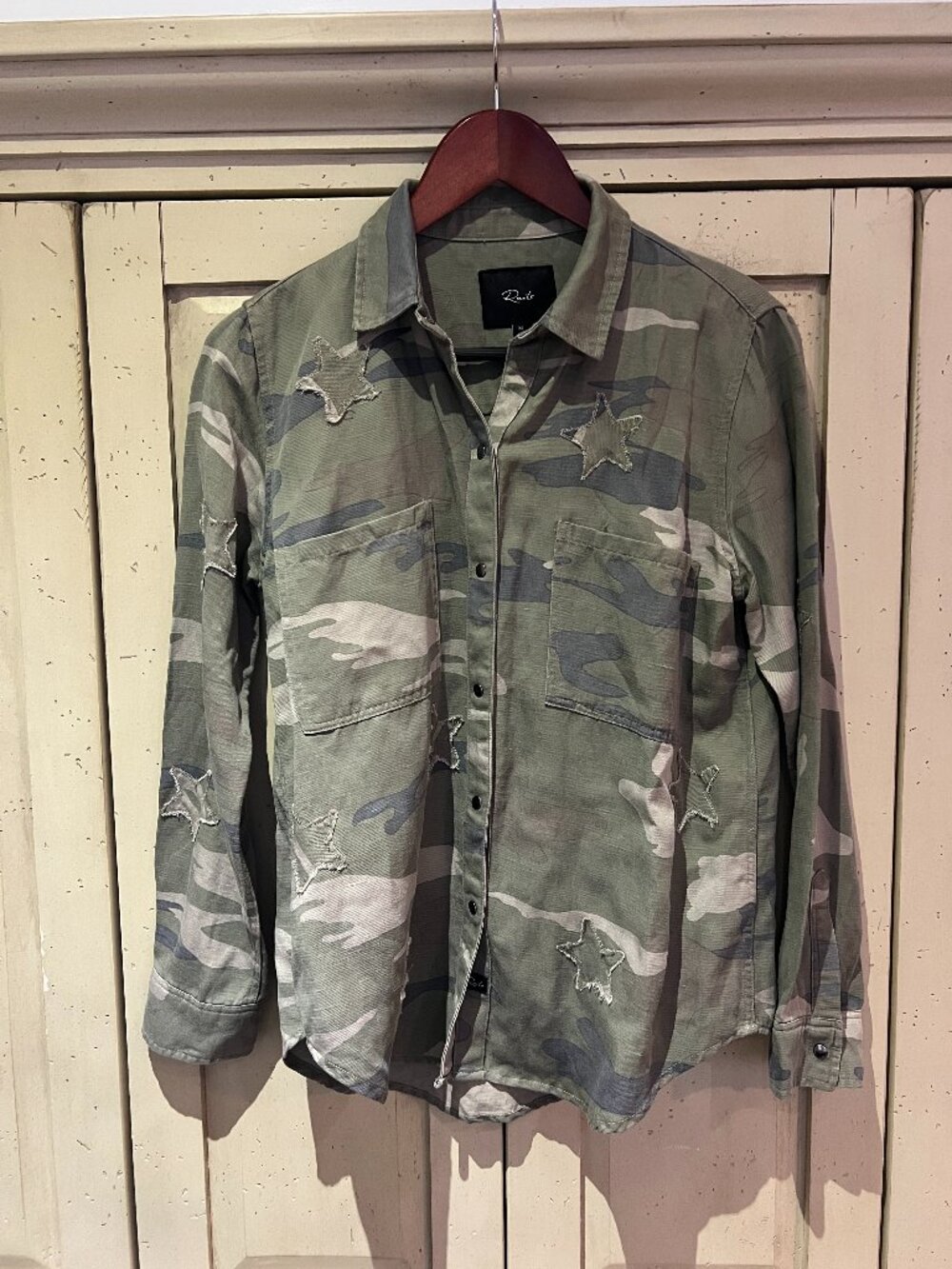 Rails Marcel Sage Camo With Stars Snap Front Shirt Jacket Y2K Camo XS